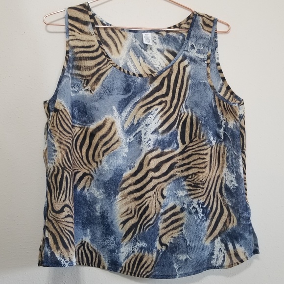 Tops - Abstract animal print sheer tank top (j)